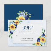Sunflower Hydrangea Blue Waterverf Wedding RSVP Kaartje (Voorkant / Achterkant)