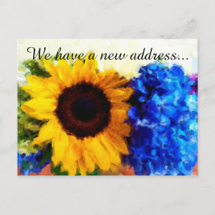 Sunflower Hydrangeas New Home Address Briefkaart