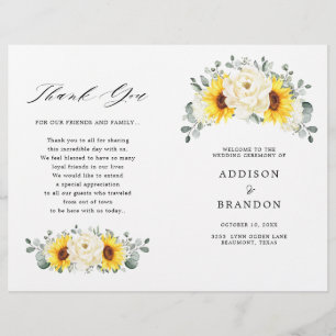 Sunflower Ivory Peony Floral Eucalyptus Programme