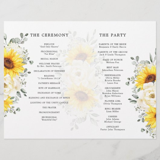 Sunflower Ivory Peony Floral Eucalyptus Programme (Dos)