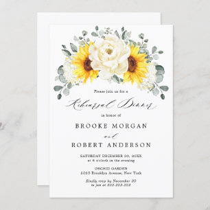 Sunflower Ivory Peony Rehearsal Dinner Invitation Kaart