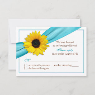 Sunflower jaune Aqua Blue Ribbon Wedding RSVP