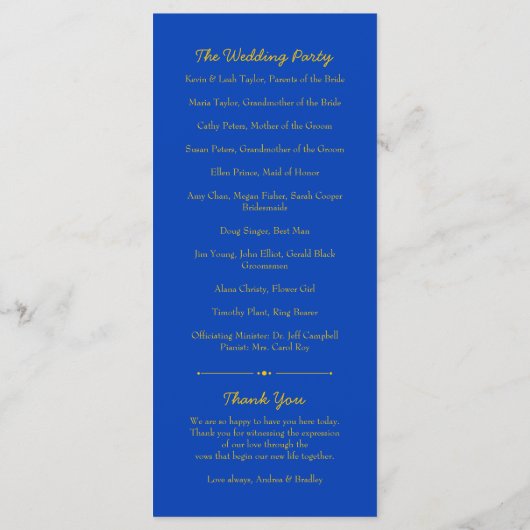Sunflower jaune Cobalt Programme de mariage bleu (Dos)
