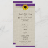 Sunflower jaune et Burlap Programme de mariage vio (Devant / Derrière)