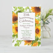 Sunflower Jaune Floral Anniversaire Invitation (Debout devant)