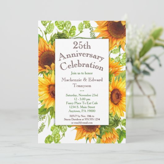 Sunflower Jaune Floral Anniversaire Invitation (Debout devant)
