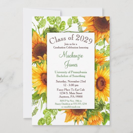 Sunflower Jaune Floral Graduation Invitation (Devant)