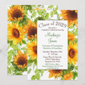Sunflower Jaune Floral Graduation Invitation (Devant / Derrière)