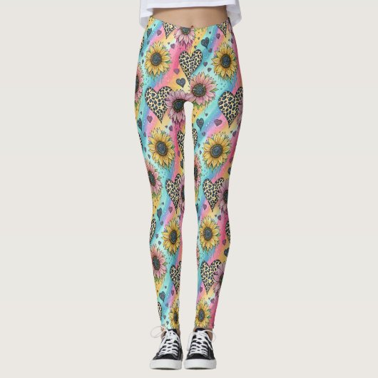 Sunflower & Leopard Heart Rainbow Leggings (Devant)