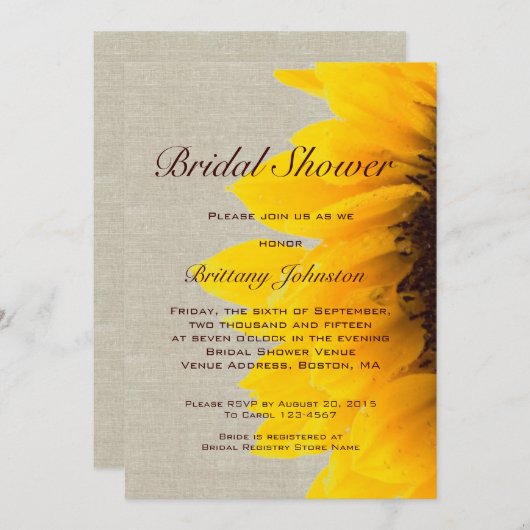 Sunflower Linen Rustic Bridal Shower Kaart (Voorkant / Achterkant)