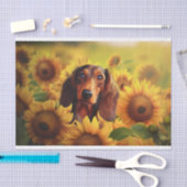 Sunflower Love, Bruin langharige teckel Tissuepapier (Craft)