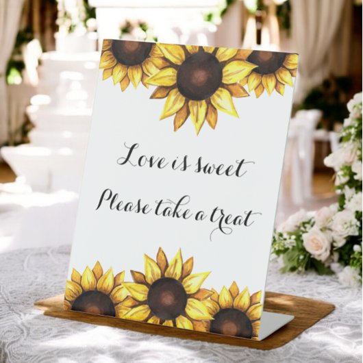 Sunflower Love is Sweet Wedding Pedestal Sign Reclamebord Met Voetstuk