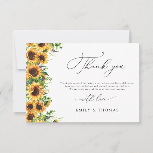 Sunflower Mariage Flat Merci Cartes (Devant)