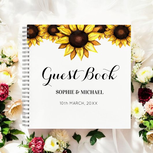 Sunflower Mariage Floral Blanc Jaune Livre d'Invit