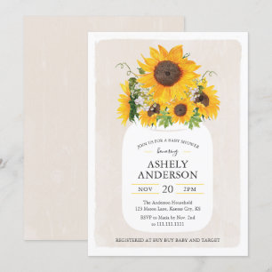 Sunflower Mason Jar Baby shower Invitation