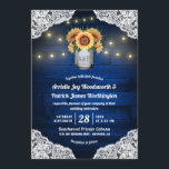 Sunflower Mason Jar Blue Wood Wedding Invitations<br><div class="desc">Sunflower Mason Jar Blue Wood Wedding Invitations - disposent d'un arrière - plan de marine royale ou de bois de grange bleu décoré de dentelle et décoré de cordes chaudes lumières scintillantes. Le design comporte également un bouquet de tournesols à l'intérieur d'un bocal de maçon que vous pouvez customiser les...</div>