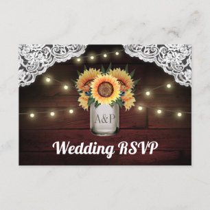Sunflower Mason Jar Bois dentelle Mariage RSVP Car