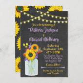 Sunflower Mason Jar Chalkboard Invitations de mari (Devant / Derrière)