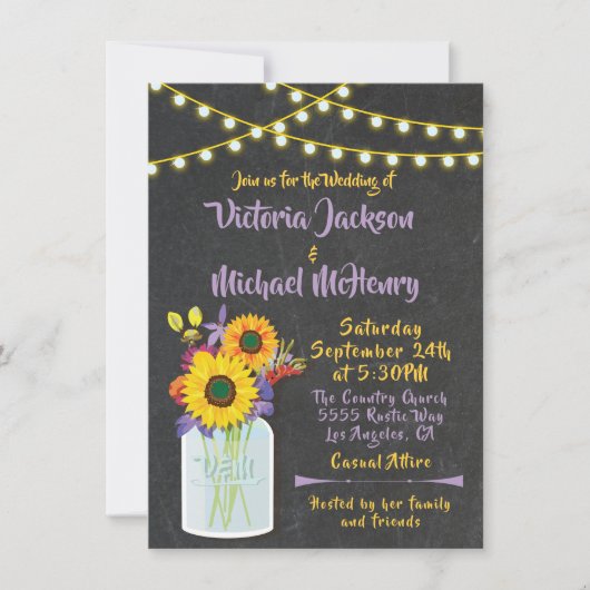 Sunflower Mason Jar Chalkboard Invitations de mari (Devant)