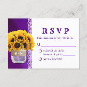 Sunflower Mason Jar Mariage violet RSVP