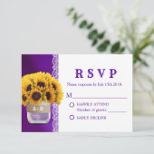 Sunflower Mason Jar Paars Wedding RSVP (Staand voorkant)