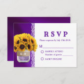 Sunflower Mason Jar Paars Wedding RSVP (Voorkant / Achterkant)
