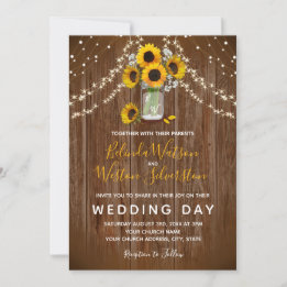 Sunflower Mason Jar Rustic Barn Wood Weddenschap Kaart