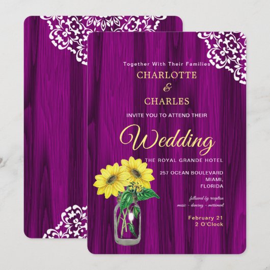 Sunflower Mason Jar Rustic Wedding Kaart (Voorkant / Achterkant)