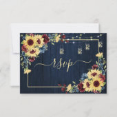 Sunflower Navy Bleu Bourgogne Bois Floral RSVP (Devant)
