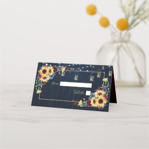 Sunflower Navy Blue Burgundy Wood Floral Weddensch