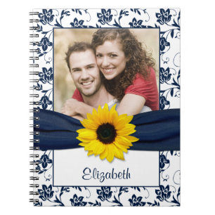 Sunflower Navy Blue Damask Carnet personnalisé