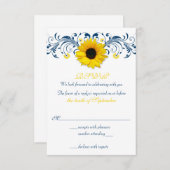 Sunflower Navy Blue Jaune Floral Wedding RSVP (Devant / Derrière)