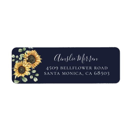 Sunflower Navy Blue Return Address Labels (Voorkant)