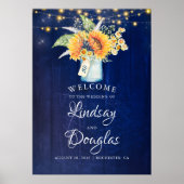 Sunflower Navy Blue Rustic Mariage Affiche de bien (Devant)