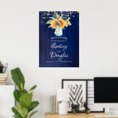 Sunflower Navy Blue Rustic Mariage Affiche de bien (Bureau à domicile)