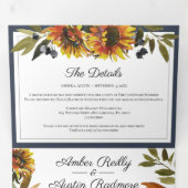 Sunflower Navy Blue Weddenschap in één uitnodiging (Binnenzijde eerst)