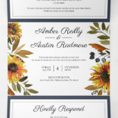 Sunflower Navy Blue Weddenschap in één uitnodiging (Binnenkant midden)