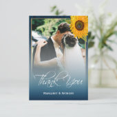 Sunflower Navy Blue Wood Rustic Wedding Bedankkaart (Staand voorkant)