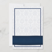 Sunflower Navy Damask Floral Faire-part de mariage (Dos)