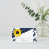 Sunflower Navy Damask Floral Mariage Cartes de pla (Debout devant)