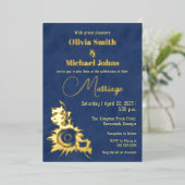 Sunflower Navy gold Wedding Invitation (Debout devant)