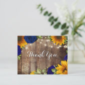 Sunflower & Navy Rozen rustiek bedankje Kaart (Staand voorkant)