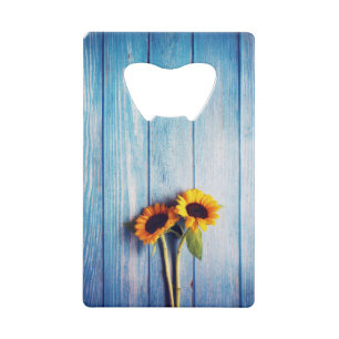 Sunflower on Blue Wood Wall