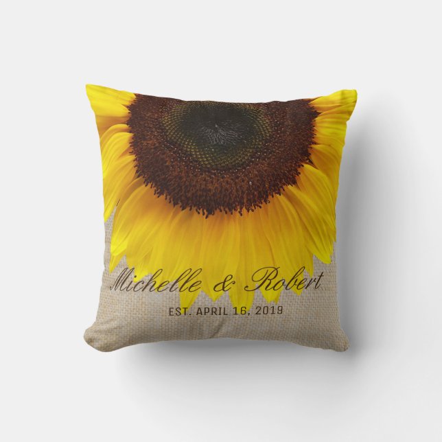 Sunflower on Burlap Rustic Country Wedding Custom Kussen (Voorkant)