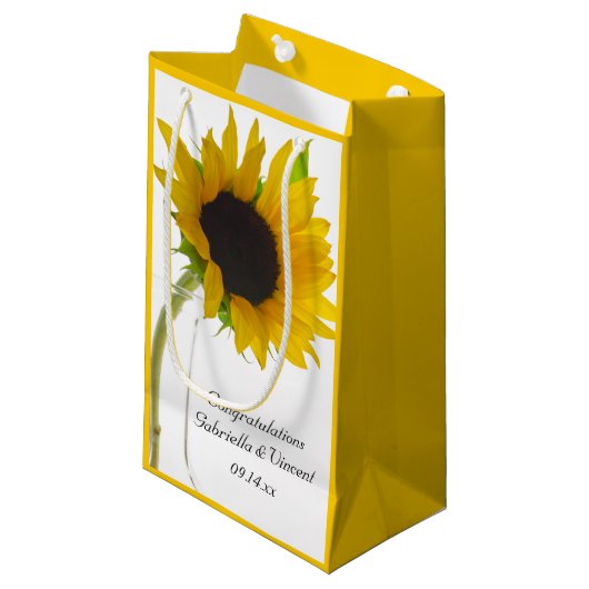 Sunflower on White Wedding Gefeliciteerd Klein Cadeauzakje (Voorkant Gekanteld)