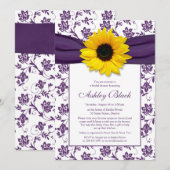 Sunflower Paarse Damask Bridal Shower Invitation Kaart (Voorkant / Achterkant)