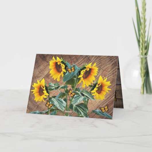 Sunflower Papillons Rustic Barque Carte de note (Dos)