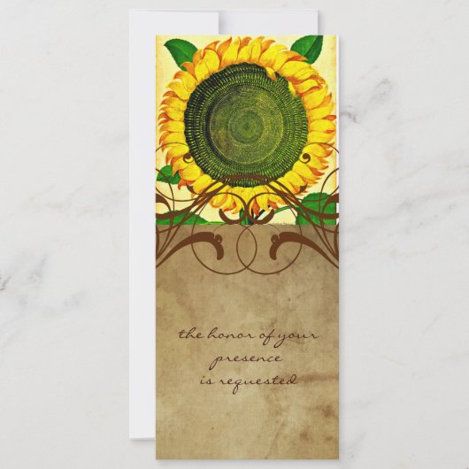 Sunflower Parchment Tall Wedding Invitation Kaart (Voorkant)