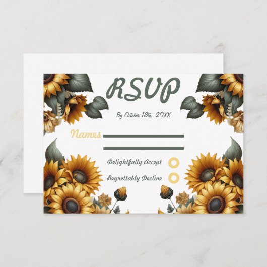 Sunflower Patch RSVP Response Kaart (Voorkant / Achterkant)