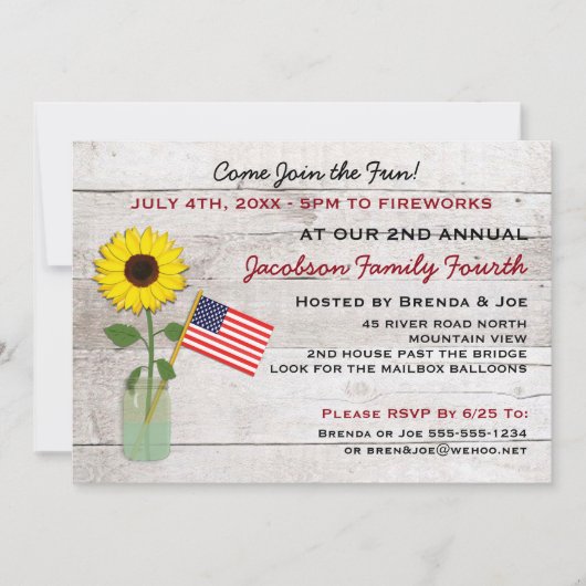 Sunflower Patriotic Party, Réunion, BBQ Invitation (Devant)